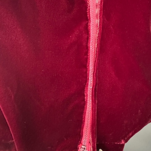 Vintage Red Velvet Like 1960’s Zippered Dress with Cream Lace, Christmas - Picture 14 of 16